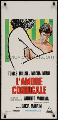 5y679 L'AMORE CONIUGALE Italian locandina 1970 novel by Alberto Moravia, sexy Acerbo art!