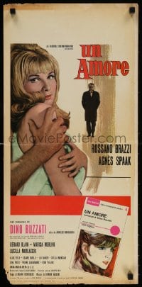 5y766 UN AMORE Italian locandina 1965 art of Rossano Brazzi & image of sexy Agnes Spaak!