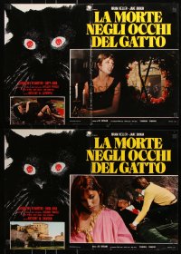 5y790 7 DEATHS IN THE CAT'S EYE group of 5 Italian 18x26 pbustas 1973 wild horror art of evil cat!