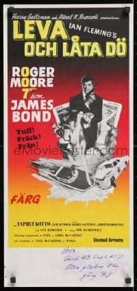 5y012 LIVE & LET DIE Swedish stolpe 1973 Roger Moore as James Bond, art by Robert McGinnis!