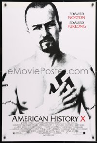 5z513 AMERICAN HISTORY X DS 1sh 1998 B&W image of Edward Norton as skinhead neo-Nazi!