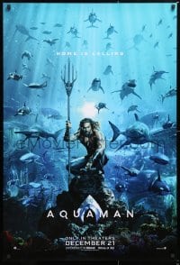 5z520 AQUAMAN teaser DS 1sh 2018 DC, Jason Momoa in title role with great white sharks and more!