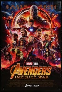 5z527 AVENGERS: INFINITY WAR advance DS 1sh 2018 Robert Downey Jr., montage, coming in April 2018!