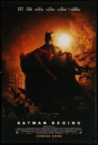 5z533 BATMAN BEGINS advance DS 1sh 2005 Christian Bale rescuing Katie Holmes, coming soon!