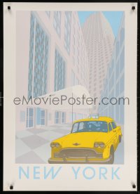 5z265 NEW YORK 25x36 English commercial poster 1980s cool stylish art of cab in the city!