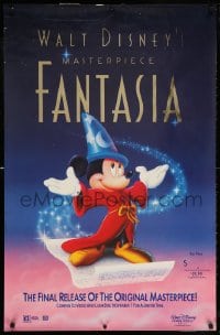 5z089 FANTASIA foil 26x40 video poster R1991 Mickey Mouse, Disney musical cartoon classic!