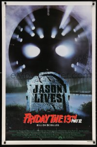 5z643 FRIDAY THE 13th PART VI 1sh 1986 Jason Lives, cool image of hockey mask & tombstone!