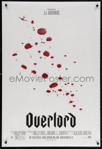 5z792 OVERLORD teaser DS 1sh 2018 from producer J.J. Abrams, WWII paratroopers as blood droplets!