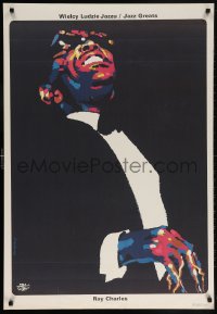 5z273 RAY CHARLES: JAZZ GREATS commercial Polish 27x39 1990 cool art playing piano by Swierzy!