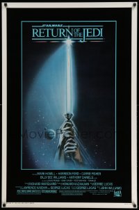 5z834 RETURN OF THE JEDI 1sh 1983 George Lucas, art of hands holding lightsaber by Tim Reamer!