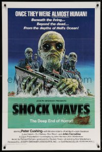 5z858 SHOCK WAVES 1sh 1977 art of Nazi ocean zombies terrorizing boat, once they were ALMOST human