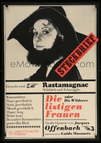 5z307 DIE LISTIGEN FRAUEN 23x32 East German stage poster 1980s art of a bearded woman by Lemke!
