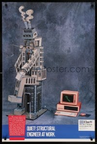 5z046 FUJITSU 24x36 advertising poster 1987 cool robot building and vintage computer!