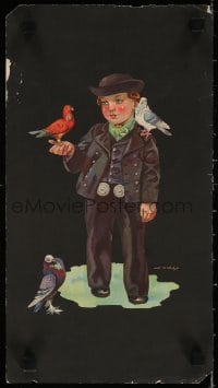 5z124 JAN WIJGA 8x15 Dutch art print 1930s-1940s cool art of boy with several pigeons!