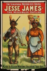 5z319 JESSE JAMES 28x42 stage poster 1910s Missouri Outlaw, Lige & Eliza making soldiers toes out!