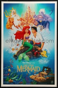 5z422 LITTLE MERMAID 18x27 special poster 1989 Morrison art of cast, Disney underwater cartoon!