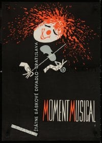 5z185 MOMENT MUSICAL 17x23 Czech music poster 1967 wild art of a violinist w/splattered red hair!