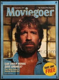 5z433 MOVIEGOER 22x30 special poster September 1985 close-up of Chuck Norris - can he save America!