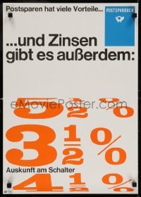 5z459 POSTSPARBUCH 17x23 German special poster 1969 art of percentages and numbers!