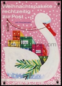 5z493 WEIHNACHTSPAKETE RECHTZEITIG ZUR POST 17x23 German special poster 1963 swan w/gifts, Labbe!!