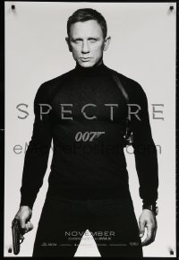 5z882 SPECTRE teaser DS 1sh 2015 cool image of Daniel Craig in black as James Bond 007 with gun!