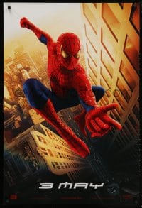 5z883 SPIDER-MAN teaser 1sh 2002 Tobey Maguire swinging over city, Sam Raimi, Marvel Comics!