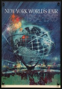 5z076 NEW YORK WORLD'S FAIR 11x16 travel poster 1961 art of the Unisphere & fireworks by Bob Peak!