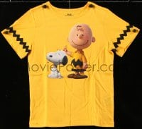 6a210 PEANUTS MOVIE size: youth medium t-shirt 2015 image of Charlie Brown petting Snoopy!