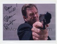 6b640 BEAU BRIDGES signed color 8.5x11 REPRO still 1990s great close up pointing gun!