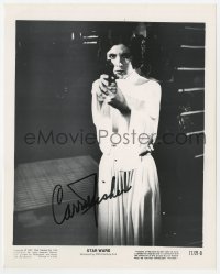 6b733 CARRIE FISHER signed 8x10 REPRO still 1983 great c/u as Princess Leia with gun in Star Wars!