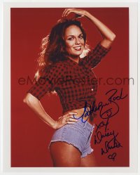 6b645 CATHERINE BACH signed color 8x10 REPRO still 1990s super sexy portrait as Daisy Duke in red!