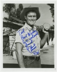 6b735 CHUCK CONNORS signed 8x10.25 REPRO still 1985 great smiling portrait as TV's Rifleman!