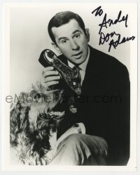 6b753 DON ADAMS signed 8x10 REPRO still 1980s great portrait as Maxwell Smart with shoe phone & dog!
