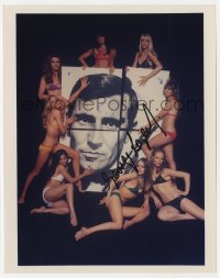 6b656 GEORGE LAZENBY signed color 8x10 REPRO still 1990s James Bond surrounded by sexy Bond Girls!