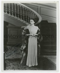 6b862 LEATRICE JOY signed 8x10 REPRO still 1970s standing by stairs in fur coat & evening gown!