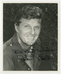 6b953 ROBERT STACK signed 8x10 REPRO still 1980s head & shoulders portrait smiling really big!
