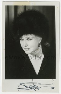 6b411 GINGER ROGERS signed 5x8 photo 1980s head & shoulders portrait wearing cool fur hat!