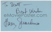 6b491 HARRY GUARDINO signed 3x5 index card 1980s it can be framed & displayed with a repro still!