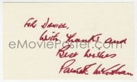 6b516 PATRICK MCGOOHAN signed 3x5 index card 1980s it can be framed & displayed with a repro!