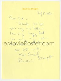 6b120 BEATRICE STRAIGHT signed letter 1982 she won Best Supporting Oscar for 5 minutes on screen!
