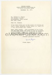 6b121 FRANK CAPRA signed letter 1971 calling fan a true film buff and a delightful connoisseur!