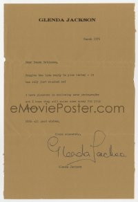 6b124 GLENDA JACKSON signed letter 1976 sending signed photos to help with a charity event!