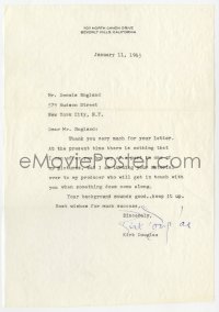 6b126 KIRK DOUGLAS signed letter 1963 telling actor he has no part for him but praising his resume!