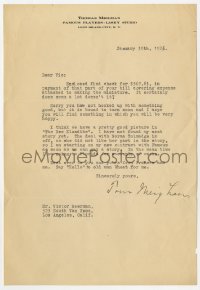 6b136 THOMAS MEIGHAN signed letter 1926 paying a friend for work he did and much good content!