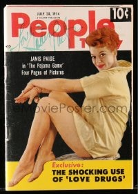 6b202 JANIS PAIGE signed digest magazine July 28, 1954 on the cover of People Today, Love Drugs!