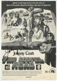 6b154 JOHNNY CASH signed pressbook ad 1973 great advertising artwork from The Gospel Road!