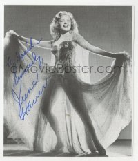 6b209 JUNE HAVER signed 3x4 book page 1970s full-length portrait in skimpy showgirl outfit!