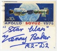 6b503 KENNY BAKER signed trimmed 3x3 envelope 1980s Star Wars, includes a 1975 Apollo Soyuz stamp!