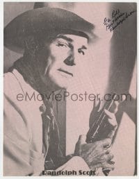 6b212 RANDOLPH SCOTT signed 9x11 pressbook page 1970s great cowboy portrait with gun in hand!
