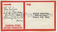 6b222 RAY BOLGER signed 3x6 address label 1970s sending autographed item to one of his fans!